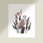 Owl & Tulips Print