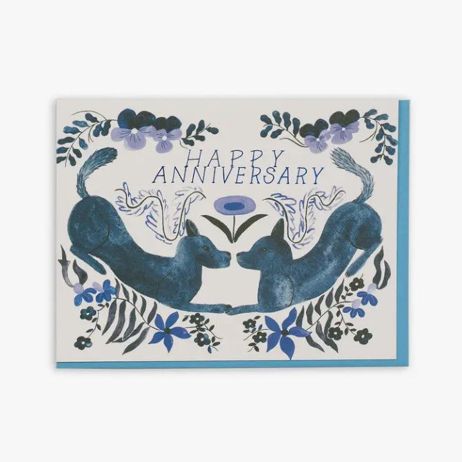 Happy Anniversary Folk Dogs Card