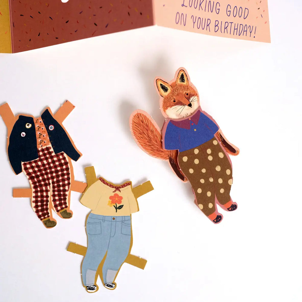 Fox Paper Doll Birthday Card